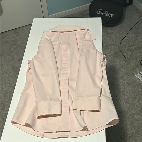 New York & Company Pink Button Down Shirt with Notched Collar and Cuffed Sleeves - Picture 3 of 4